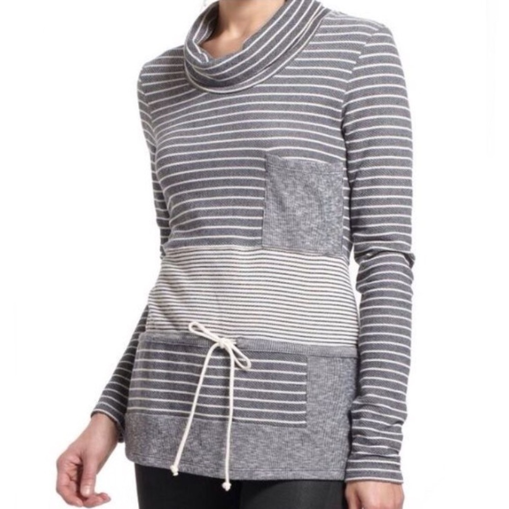 Anthropologie Gray Striped Cowl Neck Sweater